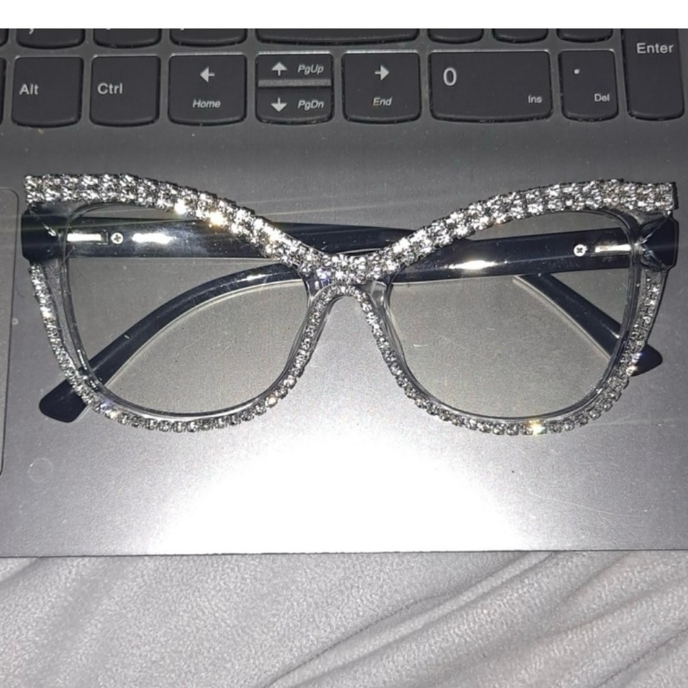 Faux readers Elegant Silver Rhinestone Glasses